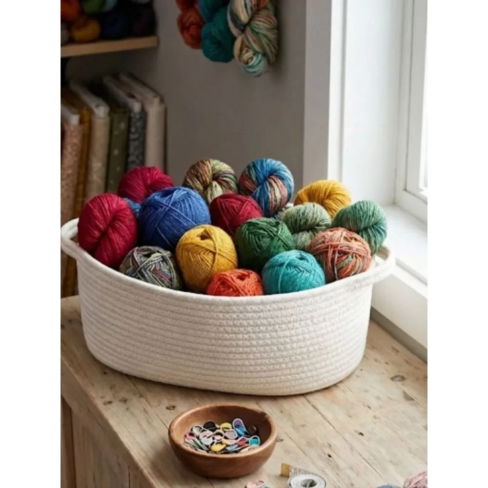 Cotton Rope Basket Oval White-Basket Only